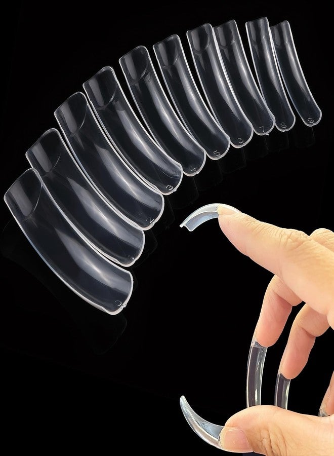 panthra 500pcs Long Curved Nail Tips, Curved Square Press on Nails, 10 Different Sizes, Transparent Design, Stylish and Simple, Suitable for Nail Salon Home Diy - Image 1
